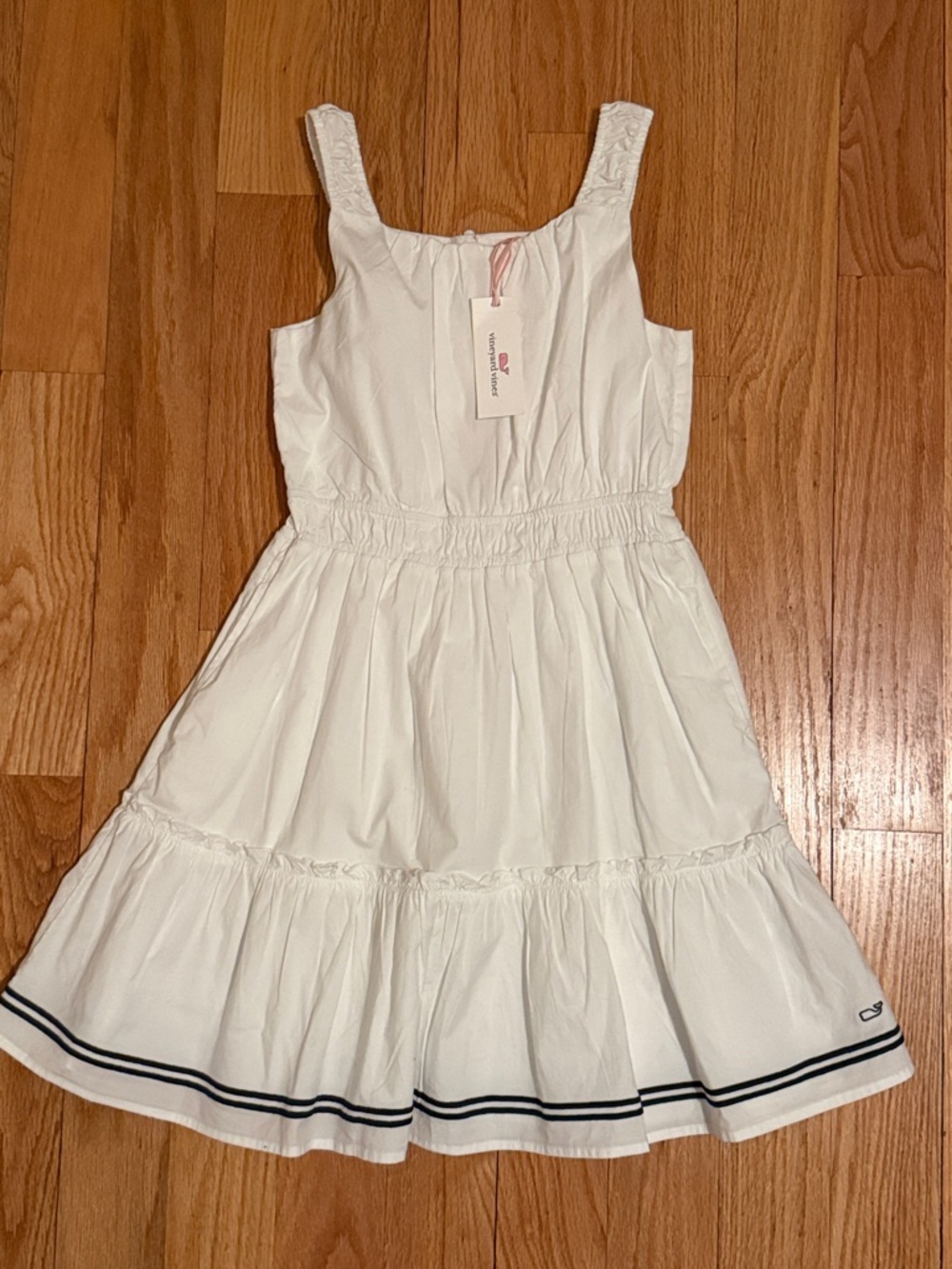 NWT Vineyard Vines Girls White Sundress with Navy Stripes Graduation Sz Large 14